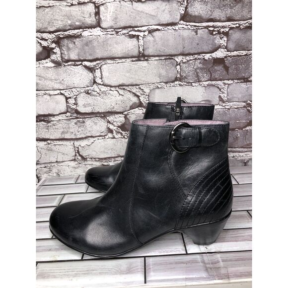 Dansko Black Leather Ankle Boots Block Heel Zip Heel Booties Women 38EU/7.5M US - Picture 3 of 16